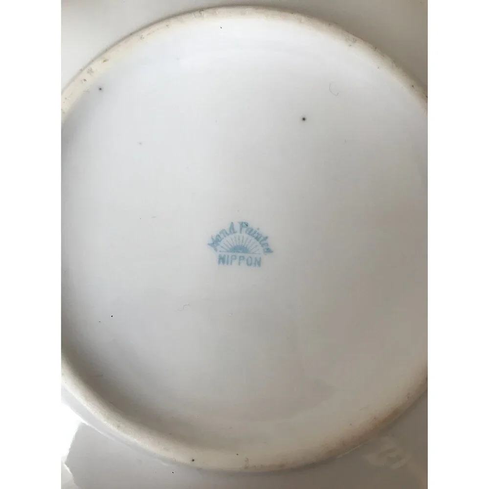 Vintage Nippon Ruffled Hand Painted Bowl Lake Scene Windmill